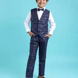 Robo Fry Cotton Full Sleeves Checked Party Suit With Waistcoat & Bow- Blue-picture-16
