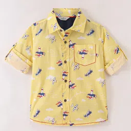 INFINITY Cotton Woven Full Sleeves Air Plane Printed  Shirt - Yellow-picture-31