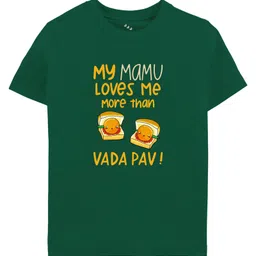 Zeezeezoo Half Sleeves My Mamu Loves Me More Than Vada Pav Text Printed Tee - Forest Green-picture-18