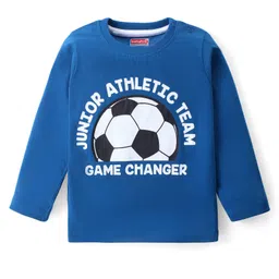 Babyhug Cotton Knit Full Sleeves T-Shirt With Football Print - Blue-picture-11