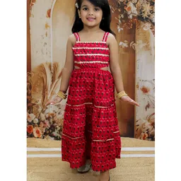 KID1 Sleeveless Abstract Motif Printed & Lace Embellished Dress - Red-picture-10