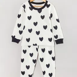 Hugsntugs Cotton Full Sleeves Hearts Printed Coordinating Sweatshirt & Joggers Set - White-picture-19