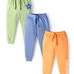 Babyhug Single Jersey Knit Full Length Lounge Pants with Text Print Pack of 3 - Blue Orange & Light Green-picture-29