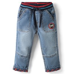 Babyhug Denim Full Length Jeans With Stretch & Player Patch - Blue-image-62
