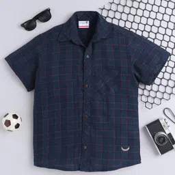 BAATCHEET Cotton Half Sleeves Checked Shirt - Blue-picture-24