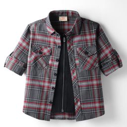 Rikidoos Cotton Woven Full Sleeves Checked Shirt With Attached Tee - Grey & Black-picture-33