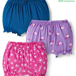 Babyoye Cotton Knit Floral Printed Bloomers Pack of 3 - Multicolor-image-63