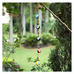 DULI Metal Colored Evil Eye Latkan Windchime 33 Inches | Metal Wall Hanging with Evil Eye Painted Hanging Golden Bells for Home Decoration-image-12