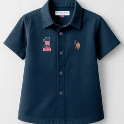 US Polo Assn Twill Woven Half Sleeves Brand Embroidery & Text Printed Shirt - Navy Blue-image-79