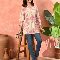 Sangria Mandarin Collar Printed Cotton Ethnic Tunic image 3