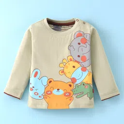 Mini Taurus Cotton Knit Full Sleeves T-Shirt & Lounge Pants Set With Cute Animals Print - Rust & Grey image 2