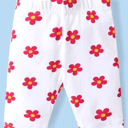 Babyhug Cotton Lycra Knit  Three Fourth Leggings with Floral & Polka Dots Print  Pack of 3 - Pink Yellow & White image 2