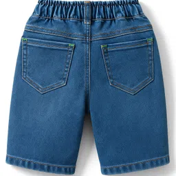 Olio Kids Denim Knit Above Knee Length Shorts With Text Embroidery - Navy Blue image 2
