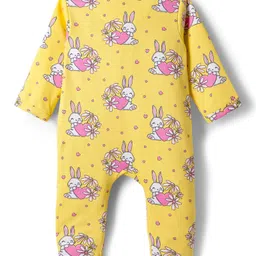 Babyhug Cotton Knit Full Sleeves Footed Sleepsuit With Animal Print - Yellow image 2
