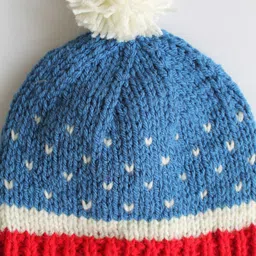 Woonie Hearts Knitted Pom Pom Detailing Handmade Woollen Cap - Blue image 3