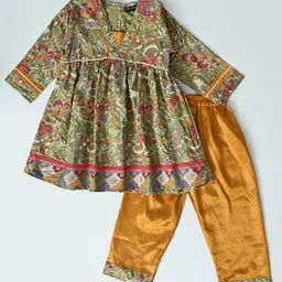 Bella Moda Full Sleeves Lace Embellished & Floral Printed Coordinating Kurta With Salwar - Light Green image 4