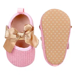 Baby Moo Bow Applique Detailed Anti Skid Mary Jane Ballerinas With Velcro Closure - Pink image 4