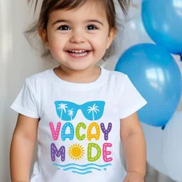 KNITROOT Cotton Summer Theme Half Sleeves Vacay Mode Text Printed Tee - White image 4