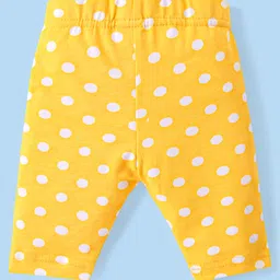 Babyhug Cotton Lycra Knit  Three Fourth Leggings with Floral & Polka Dots Print  Pack of 3 - Pink Yellow & White image 5
