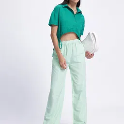 glitchez Tie-Up Twist Drop-Shoulder Crop Shirt Style Top image 3