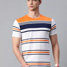 Pierre Carlo Men White & Navy Blue Striped T-shirt-picture-21