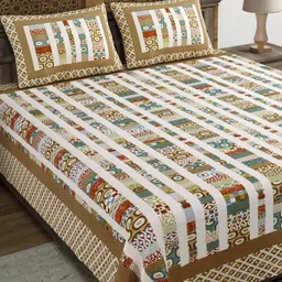 Myntra Elegant Homes White Abstract Printed Cotton 144TC King Bedsheet Set- 2.18m x 2.64m image 3