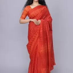 TROPWEAR Ethnic Motifs Pure Cotton Block Print Saree-picture-24