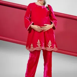 angloindu Women Floral Embroidered Regular Velvet Kurta with Trousers-picture-15