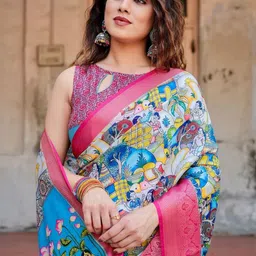 MAHARANI COUTURE Ethnic Motifs Printed Zari Border Tussar Saree image 3