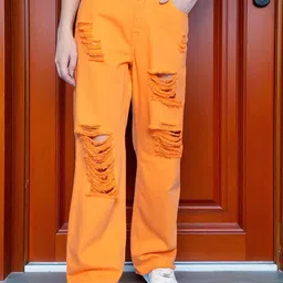 KATLINE Women Smart Straight Fit High-Rise Mildly Distressed Stretchable Jeans-image-63