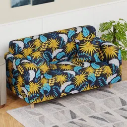 Aura Black & Yellow Printed Polyester 1 Piece Sofa Cover With Arms image 2