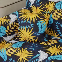 Aura Black & Yellow Printed Polyester 1 Piece Sofa Cover With Arms image 4