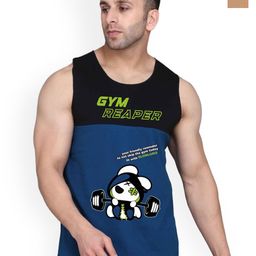 SLOWLORIS Men Pack Of 2 Printed Bio-Wash Combed Cotton Gym Vests-picture-13