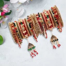 Zindura Set Of 2 Gold-Plated Stone-Studded & Beaded Bangles-picture-44