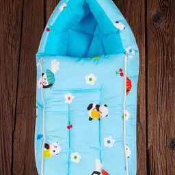 Mittenbooty Infant baby Sleeping Bag cum Wrap in Twill Cotton Panda Print-Blue-picture-14