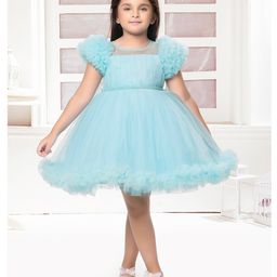 Ministitch Sleeveless Ruffle Detailed & Stone Embellished Pleated Yoke Dress - Blue-picture-27