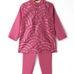 lil' drama Lil Drama Cotton Full Sleeves Abstract Embroidered Kurta Pyjama Set - Wine-picture-14