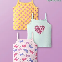 Babyoye Cotton Elastane Knit Sleeveless Floral & Butterfly Printed Slips Pack of 3 - Yellow White & Light Blue-picture-39