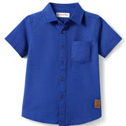 kookie kids india Kookie Kids Cotton Linen Woven Half Sleeves Slim Fit Solid Shirt with Badge - Navy Blue-picture-10