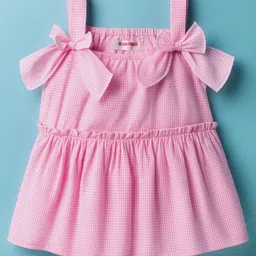 kookie kids india Kookie Kids Cotton Woven Sleeveless Solid Color Top with Front Bow Applique - Pink-picture-28