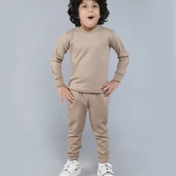 BAATCHEET Knitted Knit Full Sleeves Solid Light Winter Sweatshirt & Pant Set - Beige-image-34