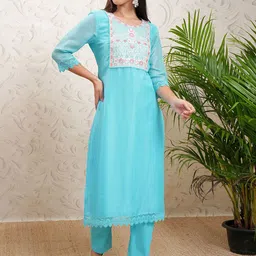 Vishudh Women Ethnic Motifs Embroidered Regular Thread Work Kurta with Trousers-image-65