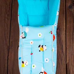 Mittenbooty Infant baby Sleeping Bag cum Wrap in Twill Cotton Panda Print-Blue image 2