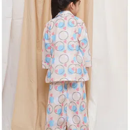 AJ Dezines Cotton Three Fourth Sleeves Heart Printed Coordinatting Top Pant & Jacket Set - Ferozi Blue image 3