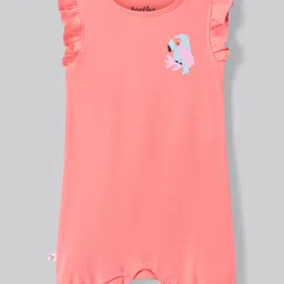 Bonfino 100% Cotton Knit Frill Sleeves Rompers with Birds Print Pack of 3 - Light Green Coral & Peach image 2