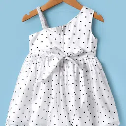 Babyhug Woven Sleeveless Party Dress With Heart Print & Bow Applique - White image 2