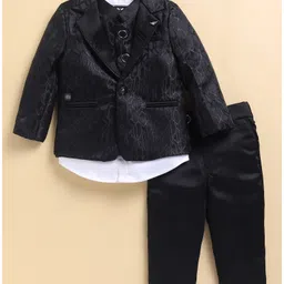 LITTLE COLLARS Jacquard Full Sleeves Geometric Designed 4 Piece Party Suit Set - Black image 3