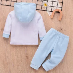 Mark & Mia Full Sleeves Winter Wear Hooded Night Suit With Animal Embroidery - Light Blue image 2