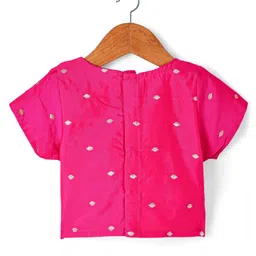 Babyhug Woven Short Sleeves Sequined Embroidered & Foil Floral Printed Choli Lehenga Set with Dupatta & Lace Detailing - Light Blue image 3