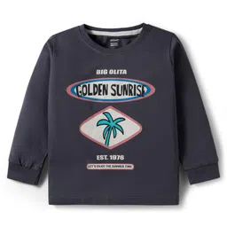 CUCUMBER Sinker Woven Full Sleeves Night Suit With Text Print - Charcoal Grey image 2